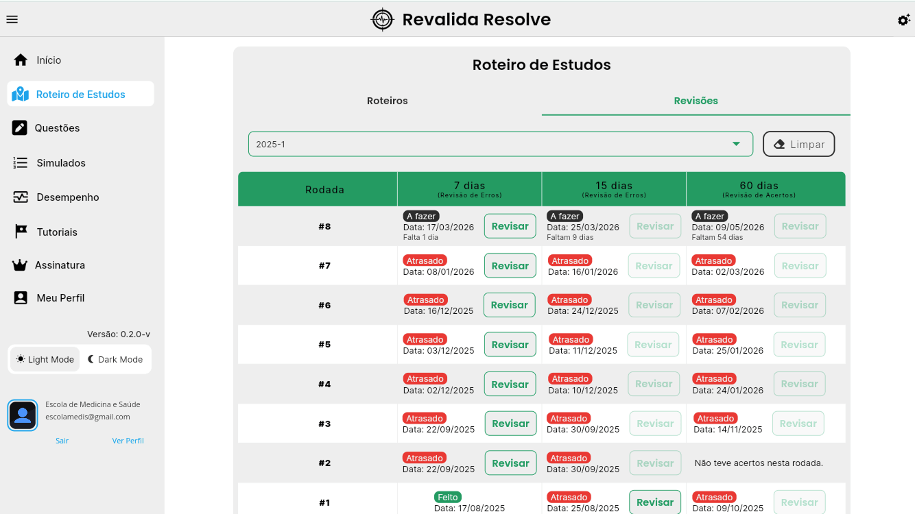 Screenshot Revisões Espaçadas